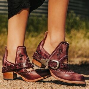 Freebird Wine Stardom Leather Ankle Boots